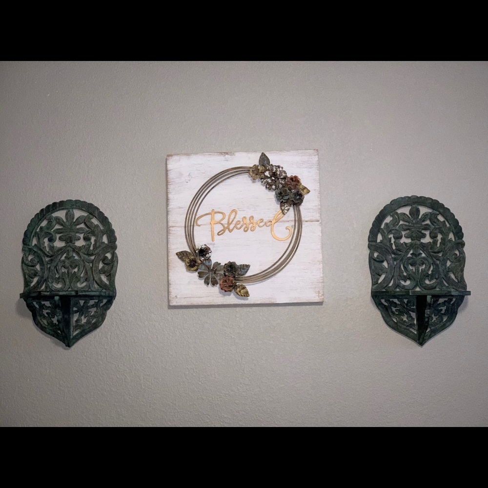 Blessed sign with two matching shelves